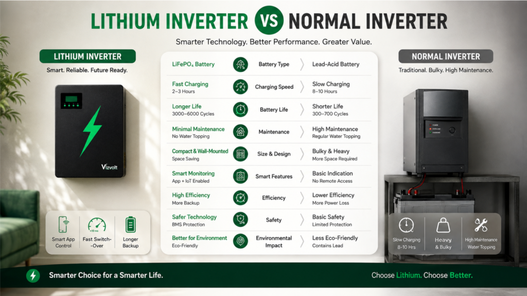 Lithium Inverter vs Normal Inverter comparison for modern homes